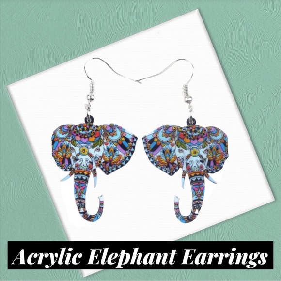Jewelry - Elephant Acrylic Earrings Blue
